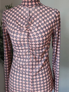 Women's Pink Geometric Cowl Neck Sweater
